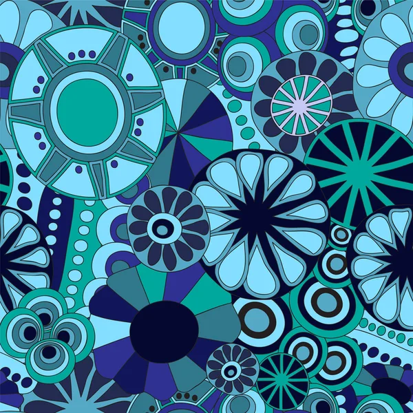 Stock vector seamless floral blue doodle pattern. — Stock Vector