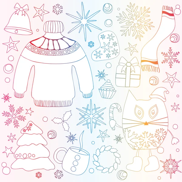 Winter season doodle set - snowflakes,tree. bell. boot. star,swe — Stock Vector