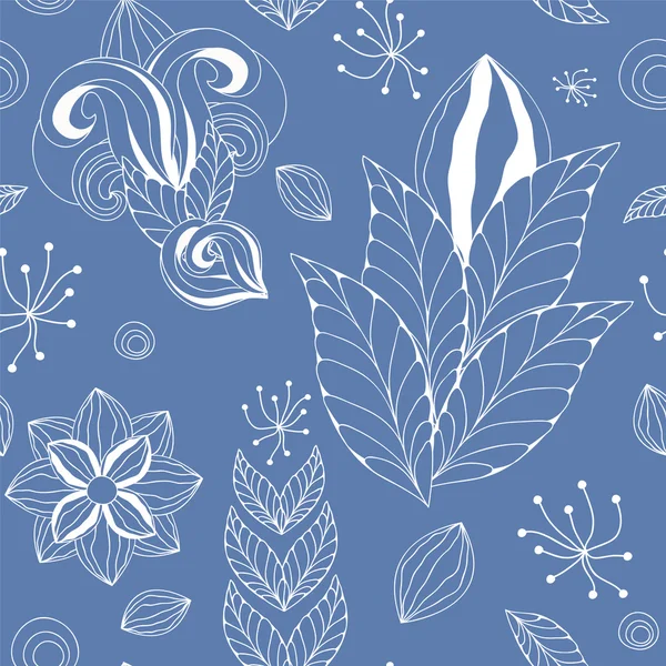 Vector de stock patrón de garabato floral azul sin costuras . — Vector de stock