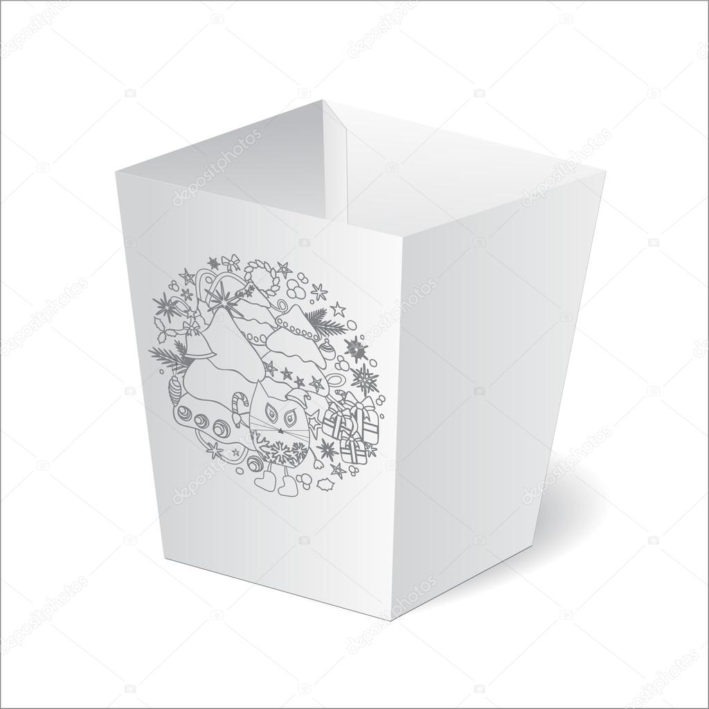 cardboard package isolated box with winter pattern on the white