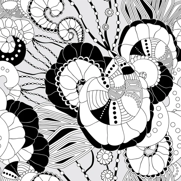 Stock vector seamless doodle pattern. black and white — Stock Vector