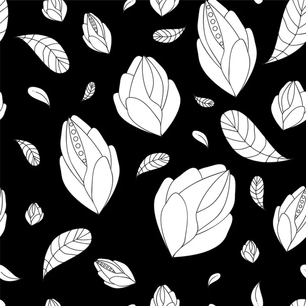 Hisse senedi vektör sorunsuz doodle çiçek desenli. siyah ve beyaz — Stok Vektör