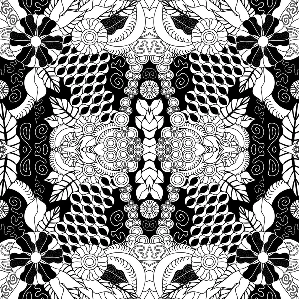 Estoque vetor sem costura doodle padrão floral. preto e branco — Vetor de Stock