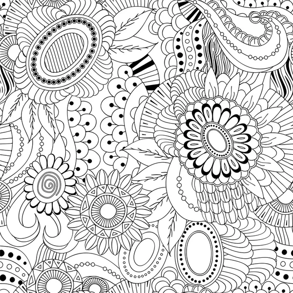 Stock vector seamless doodle floral pattern. black and white — Stock Vector