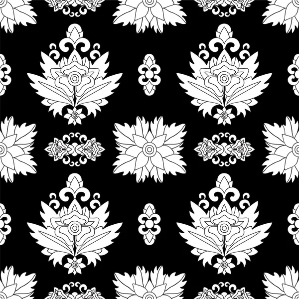 Nahtlose orientalische Blumenmuster, schwarz und weiß — Stockvektor