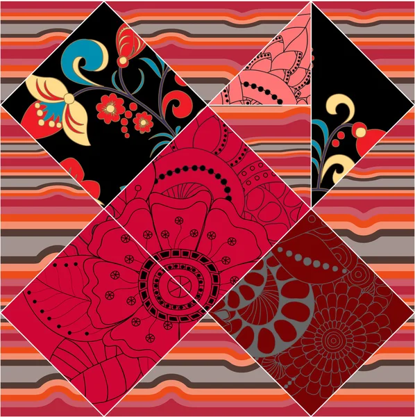 Patrón de patchwork sin costura vector. diseño oriental o ruso — Vector de stock