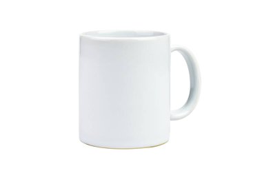 Kesme yolu. Beyaz Kupa Mockup 'ı (Blank) beyaz arkaplanda izole edin. Beyaz kupa modeli. Cup Coffee Mockup (Boş) görünümü.