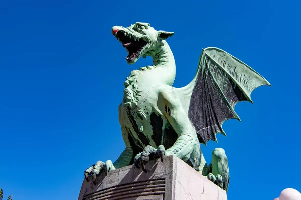 Slovenya tipik ejderha heykeli Ljublana Ejderha Köprüsü, Slovenya 2020