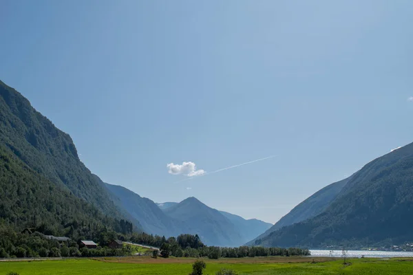 Sognefjord view from the Glacier Museum Bremuseum in Fjaerland, Norway — стокове фото