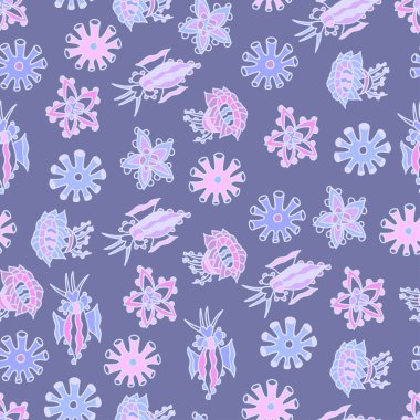 okyanus vektör desen egzotik çiçek ve derin deniz bitki