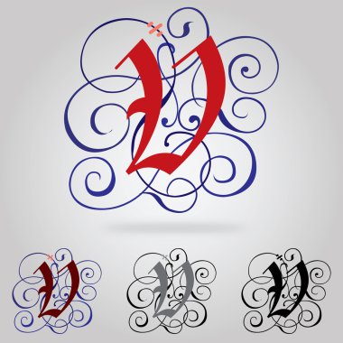 Decorated uppercase Gothic font - Letter V clipart