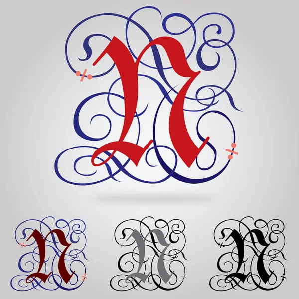 Ingericht hoofdletters gotische lettertype - alfabet n — Stockvector