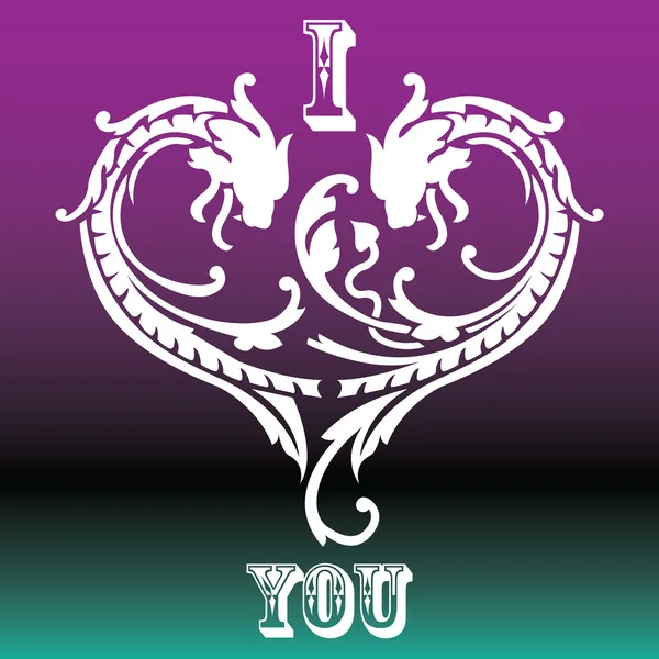 I love you, Dragon shape, mono color — Stock Vector