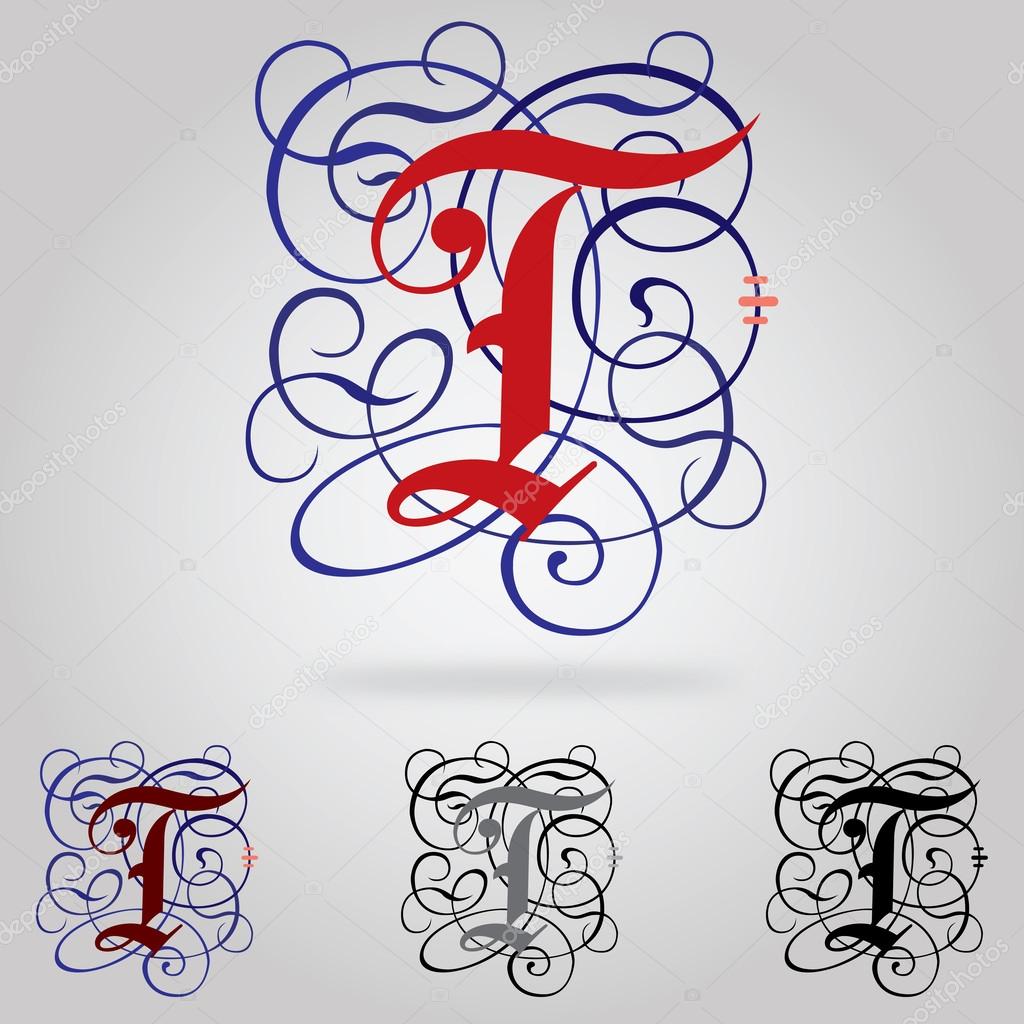 Decorated uppercase Gothic font Letter T — Stock Vector © HuangArt