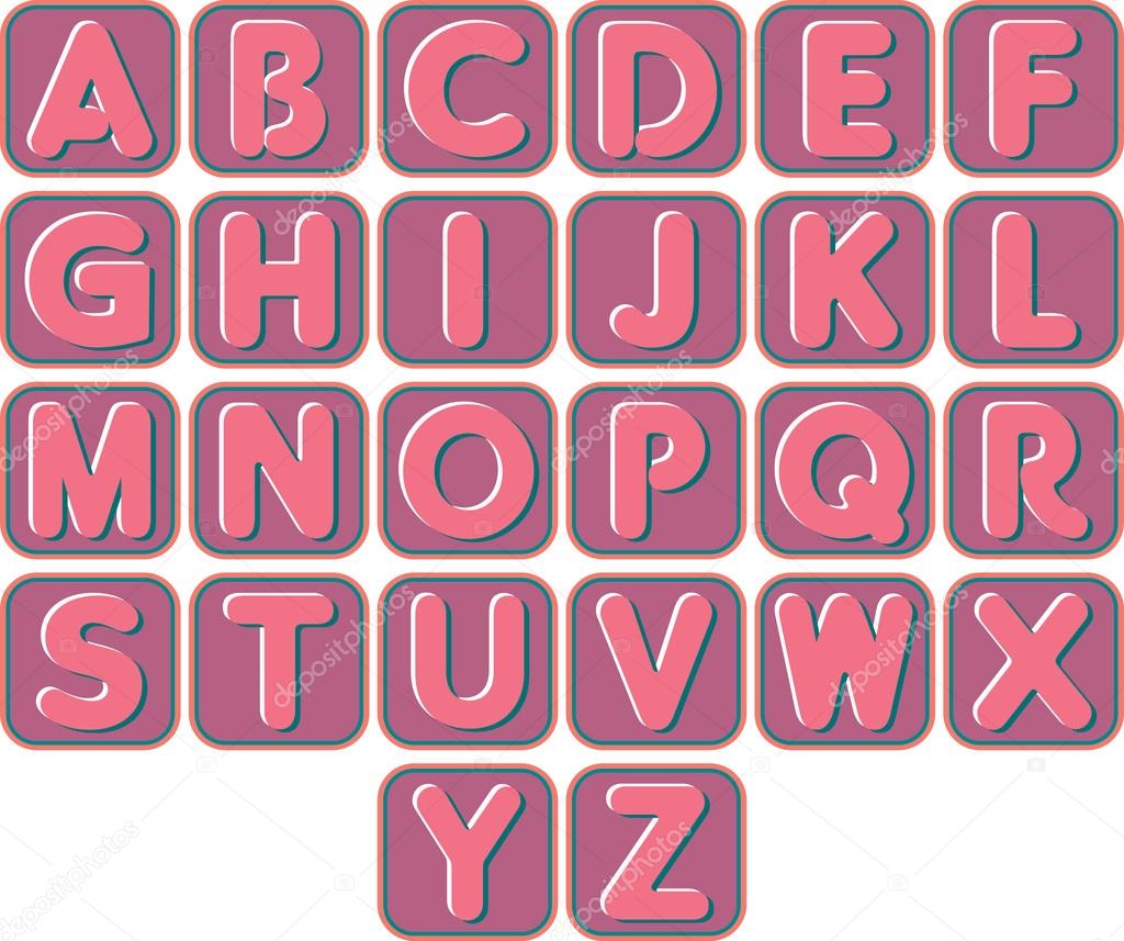 Complete color set of English alphabets, rounded square shape