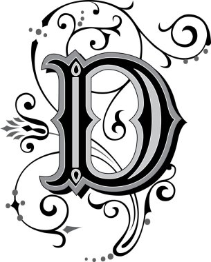 Beautifully decorated English alphabets, letter D clipart