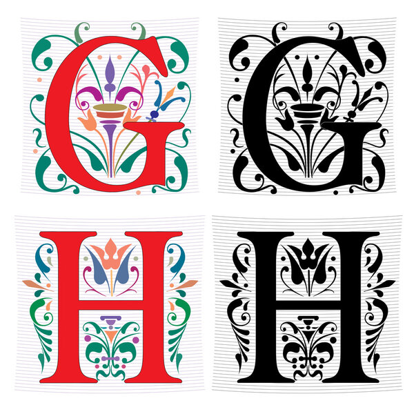 Beautiful decoration English alphabets, letter G and H