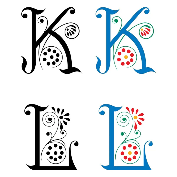 Spring style, basic decoration English alphabets, letter K and L — Stock Vector