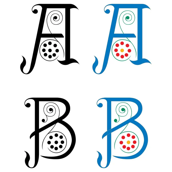 Stile primaverile, decorazione di base alfabeti inglesi, lettere A e B — Vettoriale Stock
