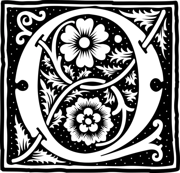 Alfabeto inglés con decoración de flores, letra monocromática Q — Archivo Imágenes Vectoriales