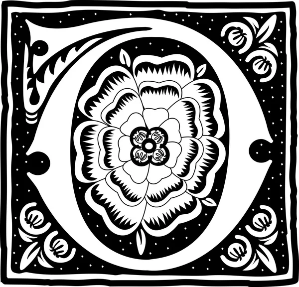 Английский хабет с цветочным оформлением, монохромная буква D — стоковый вектор