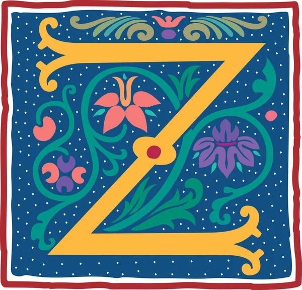 Anglická abeceda s květiny dekorace, barevné písmeno z — Stockový vektor