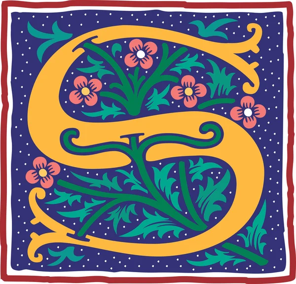 Alfabeto Inglés con decoración de flores, letra de colores S — Archivo Imágenes Vectoriales