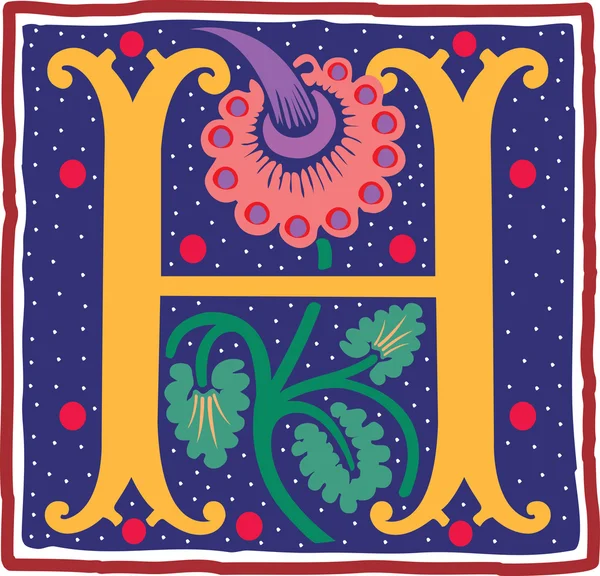 花の装飾、カラフルな文字 h と英語のアルファベット — ストックベクタ