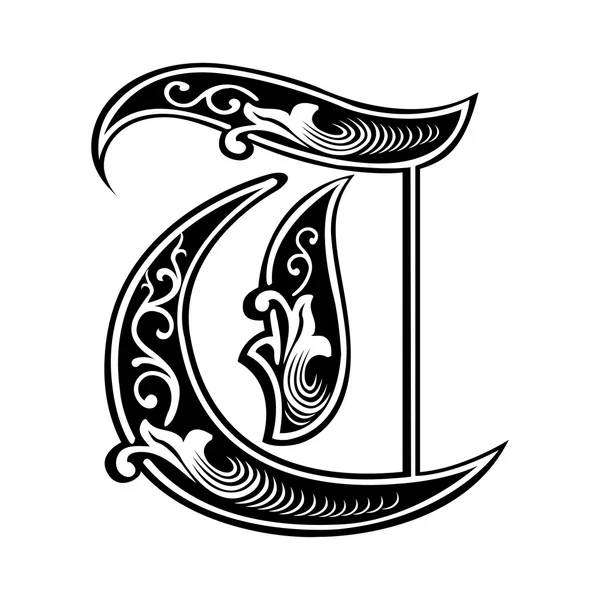 Güzel dekorasyon İngilizce alfabe, Gotik tarzı, mektup t — Stok Vektör