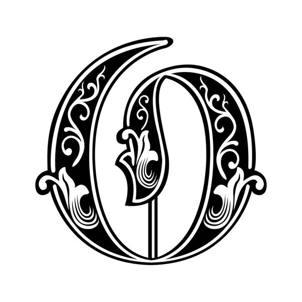 Beautiful decoration English alphabets, Gothic style, letter O — Stock Vector