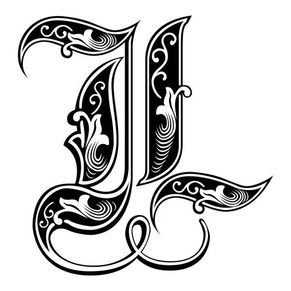 Beautiful decoration English alphabets, Gothic style, letter L — Stock Vector