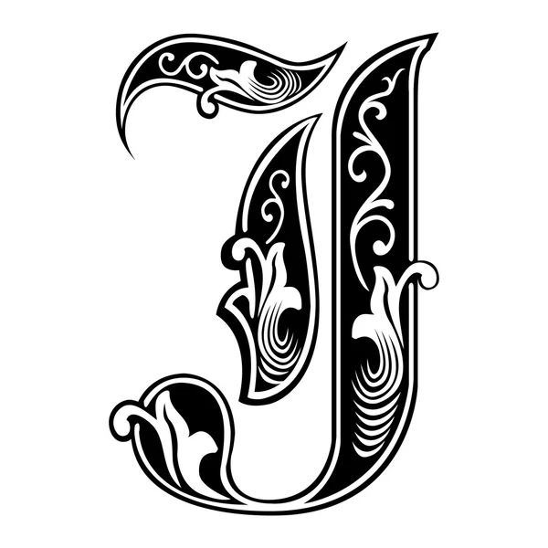 Bela decoração alfabetos ingleses, estilo gótico, letra J —  Vetores de Stock