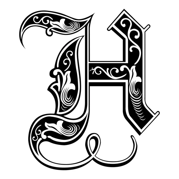 Beautiful decoration English alphabets, Gothic style, letter H — Stock Vector