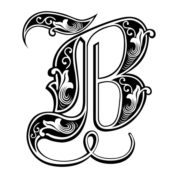 Beautiful decoration English alphabets, Gothic style, letter B — Stock Vector