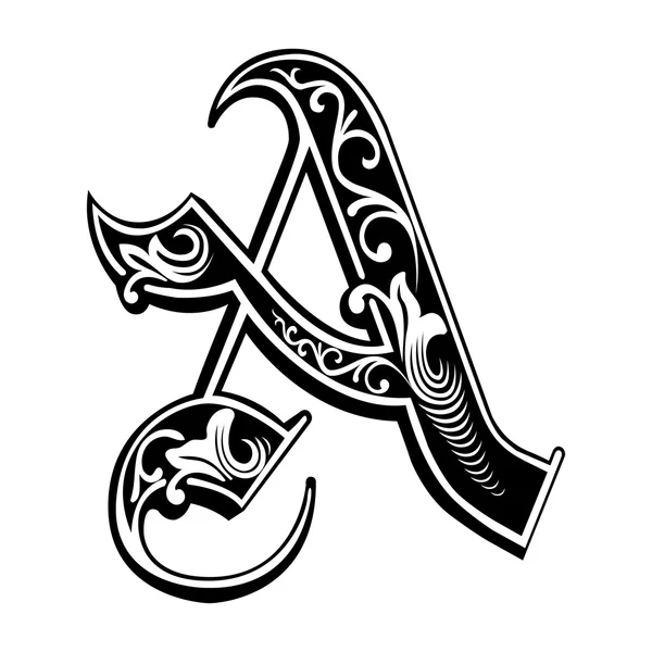 Hermosa decoración alfabetos ingleses, estilo gótico, letra A — Vector de stock