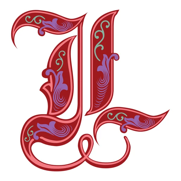 Bela decoração alfabetos ingleses, estilo gótico, letra L —  Vetores de Stock