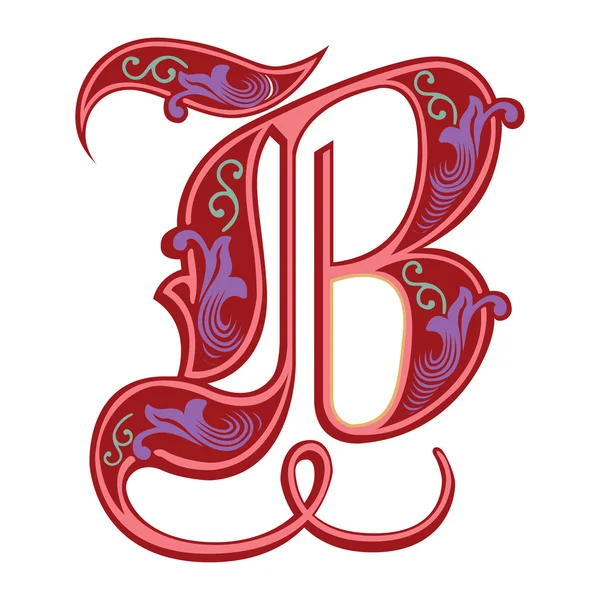 Prachtige decoratie Engels alfabetten, gotische stijl, letter b — Stockvector