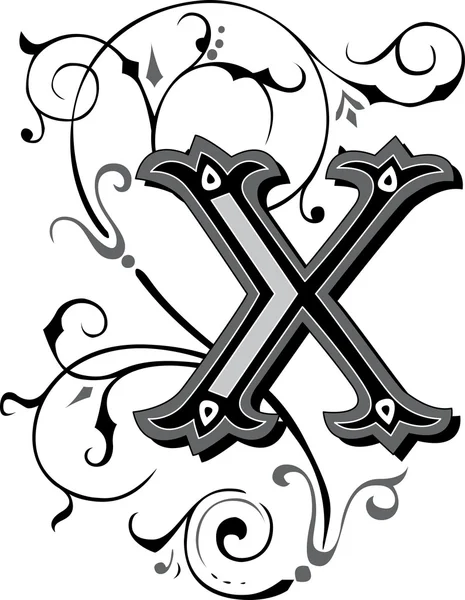 Beautifully decorated English alphabets, letter X — Stock Vector