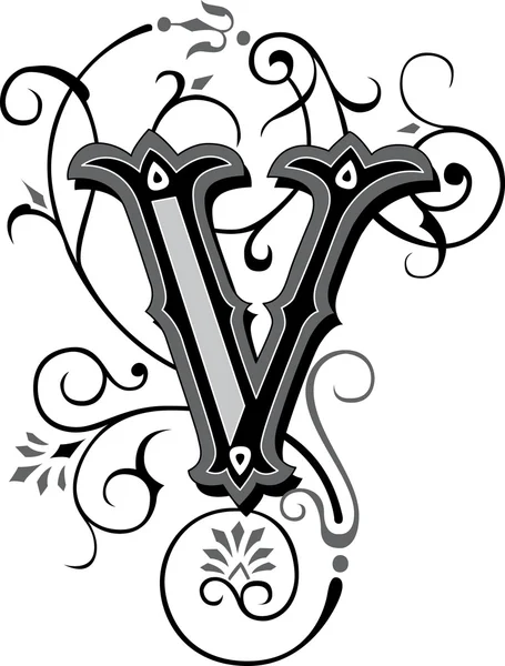 Beautifully decorated English alphabets, letter V — Stock Vector