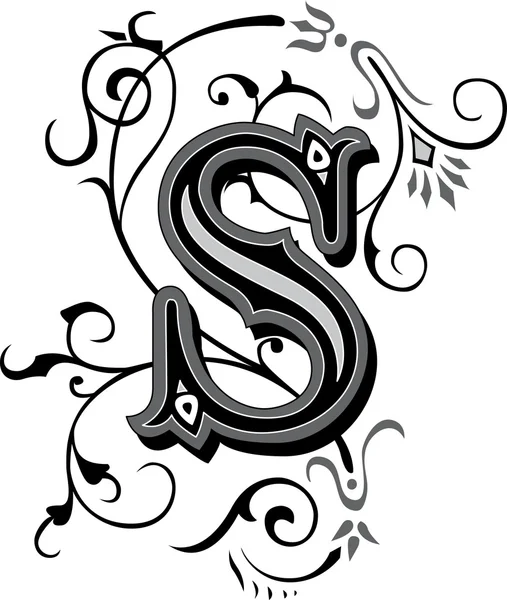 Beautifully decorated English alphabets, letter S — Stock Vector