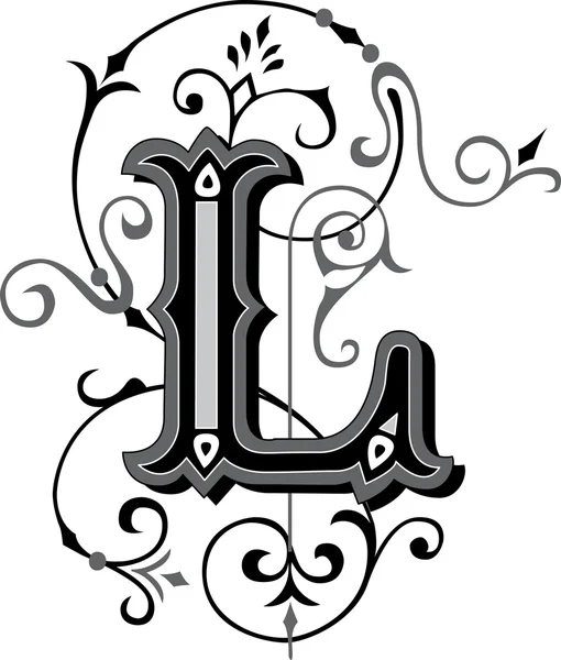 Beautifully decorated English alphabets, letter L — Stock Vector