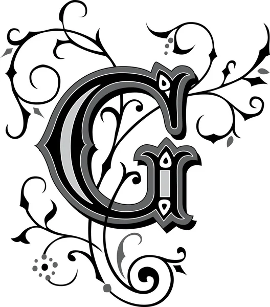 Beautifully decorated English alphabets, letter G — Stock Vector