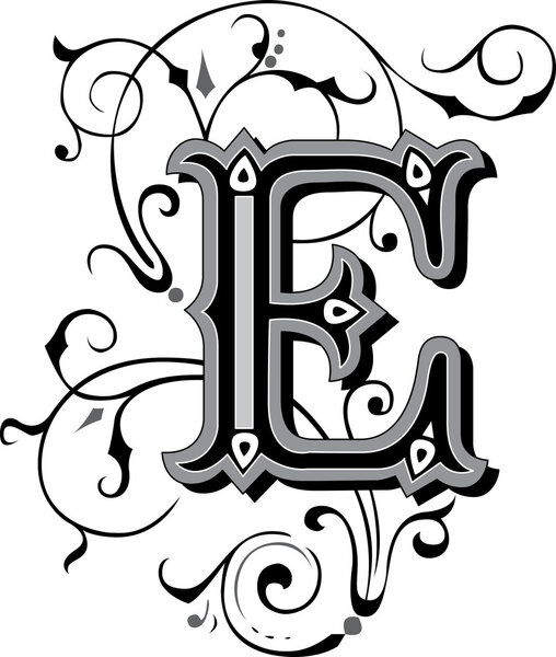 Красиво оформленные английские алфавиты, буква E
