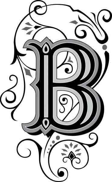 Beautifully decorated English alphabets, letter B — Stock Vector