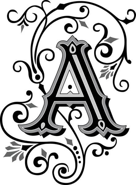 Beautifully decorated English alphabets, letter A — Stock Vector