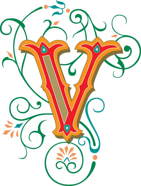 Alphabets anglais magnifiquement décorés, lettre V — Image vectorielle