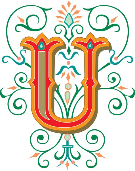 Alphabets anglais magnifiquement décorés, lettre U — Image vectorielle