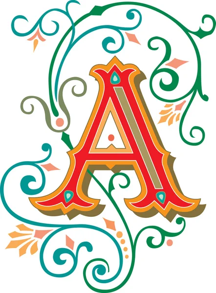 Beautifully decorated English alphabets, letter A — Stock Vector