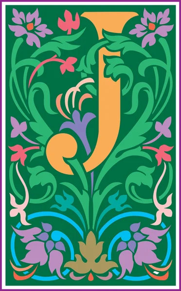 Lettres de l'alphabet anglais décorées de fleurs et feuilles de plantes — Image vectorielle