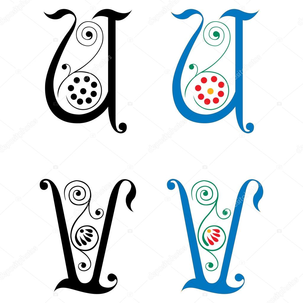 Spring style, basic decoration English alphabets, letter U and V